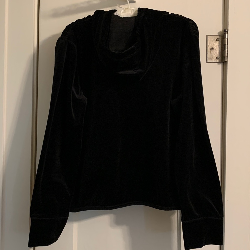 Velvet Hoodie - “August Silk”, Black, Zip Front, Drawstring, Soft, Dressy Casual - Picture 5 of 11